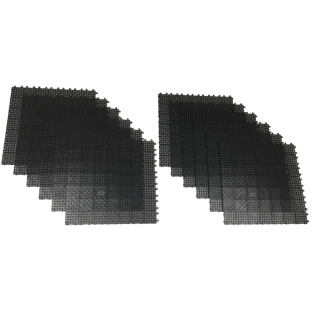 Black Regenerated 22 In. X 22 In. Polypropylene Interlocking Floor Mat System (Set Of 12 Tiles) 3 Black Regenerated 22 In. X 22 In. Polypropylene Interlocking Floor Mat System (Set Of 12 Tiles)