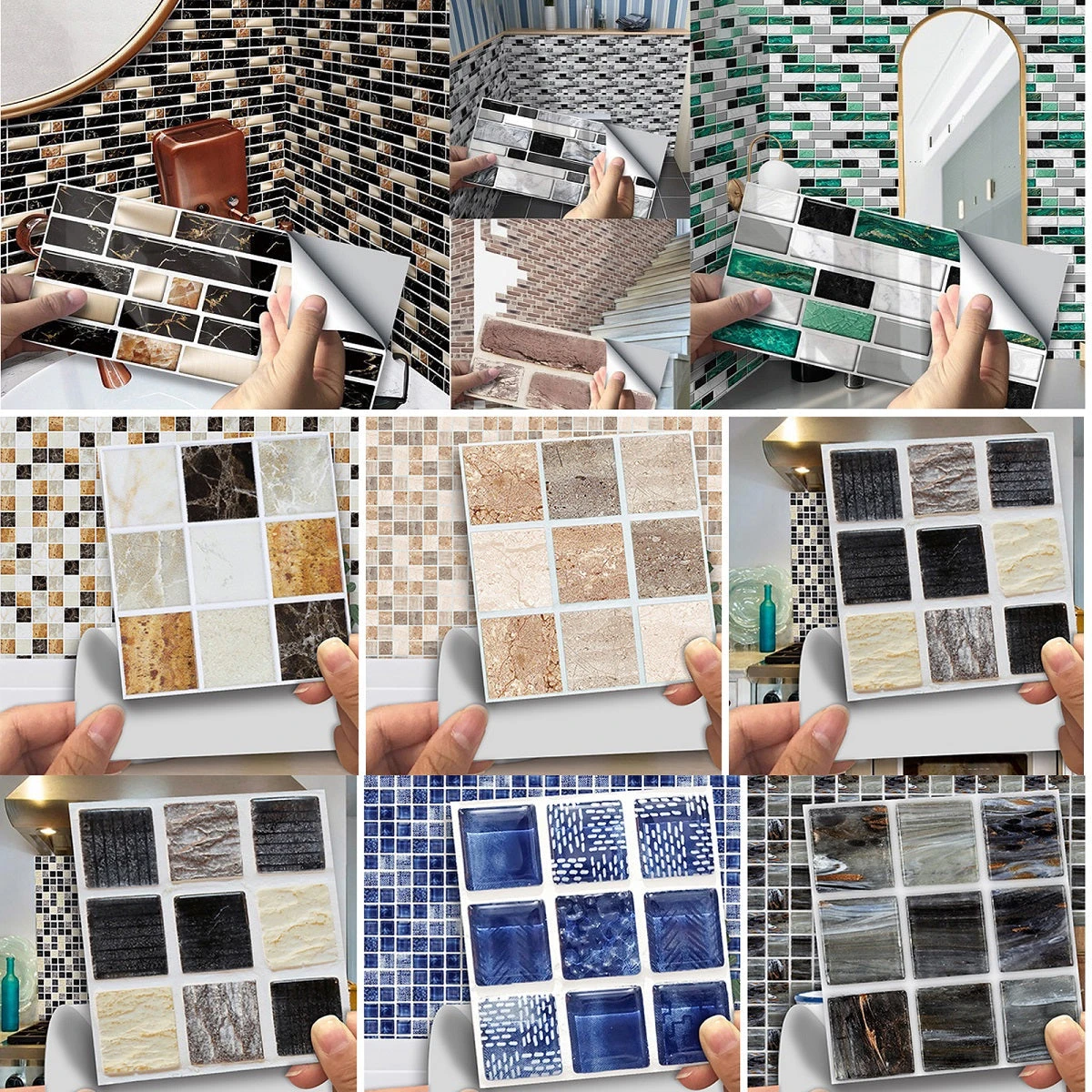 14 Styles 3D Self-Adhesive Kitchen Wall Tiles Bathroom Mosaic Brick Stickers Home DIY Decor Waterproof 3 14 Styles 3D Self-Adhesive Kitchen Wall Tiles Bathroom Mosaic Brick Stickers Home DIY Decor Waterproof