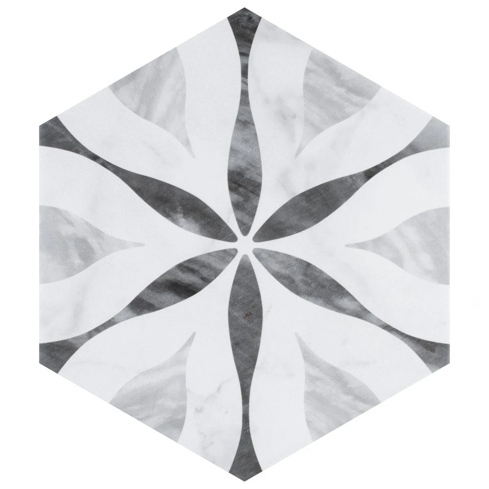 Merola Tile Classico Bardiglio Hexagon Flower 7 In. X 8 In. Porcelain Floor And Wall Tile (7.67 Sq. Ft. / Case) 10 Merola Tile Classico Bardiglio Hexagon Flower 7 In. X 8 In. Porcelain Floor And Wall Tile (7.67 Sq. Ft. / Case) - Image 8