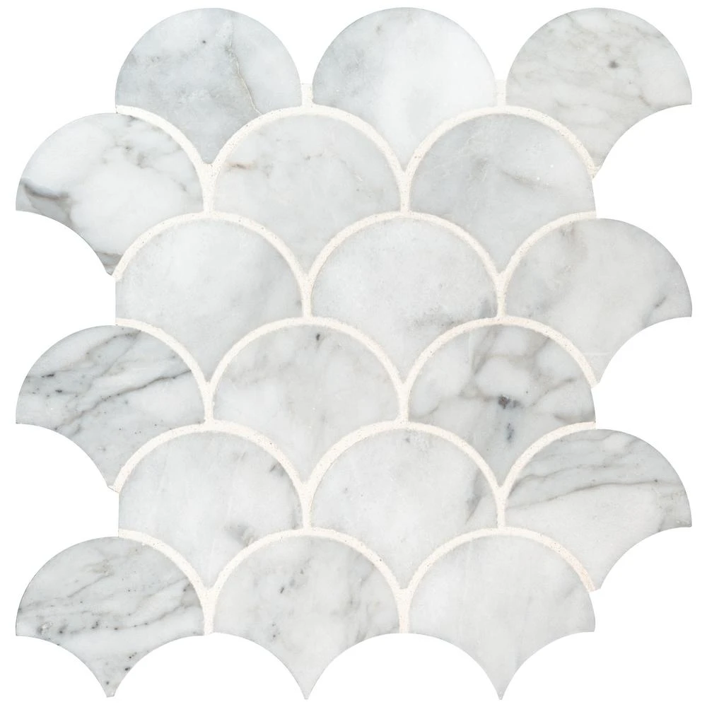 MSI Calacatta Blanco Scallop 12.8 In. X 10.43 In. X 10mm Polished Marble Mesh-Mounted Mosaic Tile (9.3 Sq. Ft. / Case) 3 MSI Calacatta Blanco Scallop 12.8 In. X 10.43 In. X 10mm Polished Marble Mesh-Mounted Mosaic Tile (9.3 Sq. Ft. / Case)