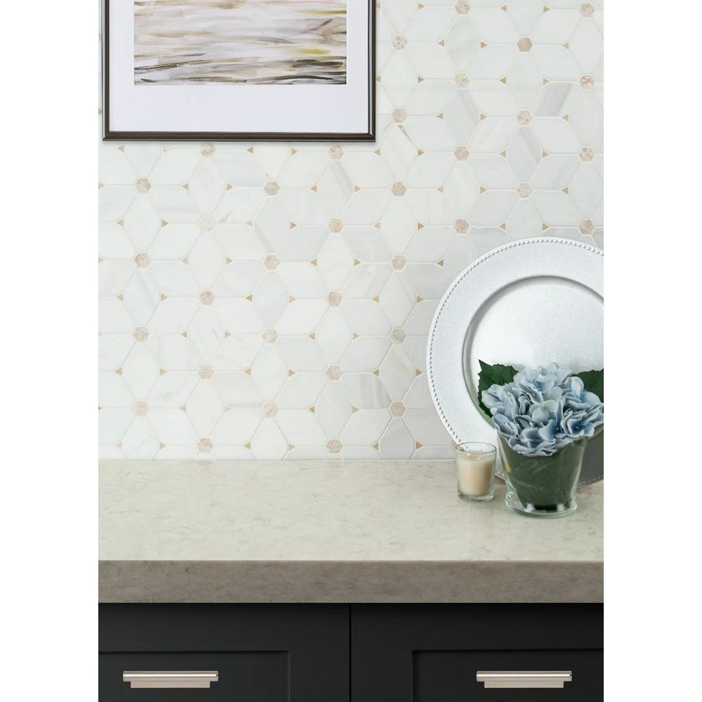 MSI Cecily 10.83 In. X 12.6 In. X 10mm Polished Marble Mesh-Mounted Mosaic Tile (9.5 Sq. Ft./case) 8 MSI Cecily 10.83 In. X 12.6 In. X 10mm Polished Marble Mesh-Mounted Mosaic Tile (9.5 Sq. Ft./case) - Image 6