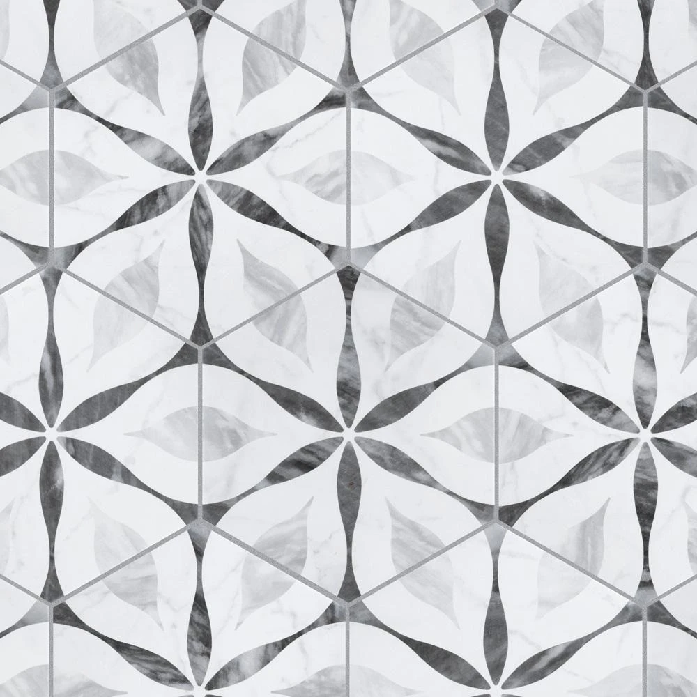 Merola Tile Classico Bardiglio Hexagon Flower 7 In. X 8 In. Porcelain Floor And Wall Tile (7.67 Sq. Ft. / Case) 6 Merola Tile Classico Bardiglio Hexagon Flower 7 In. X 8 In. Porcelain Floor And Wall Tile (7.67 Sq. Ft. / Case) - Image 4