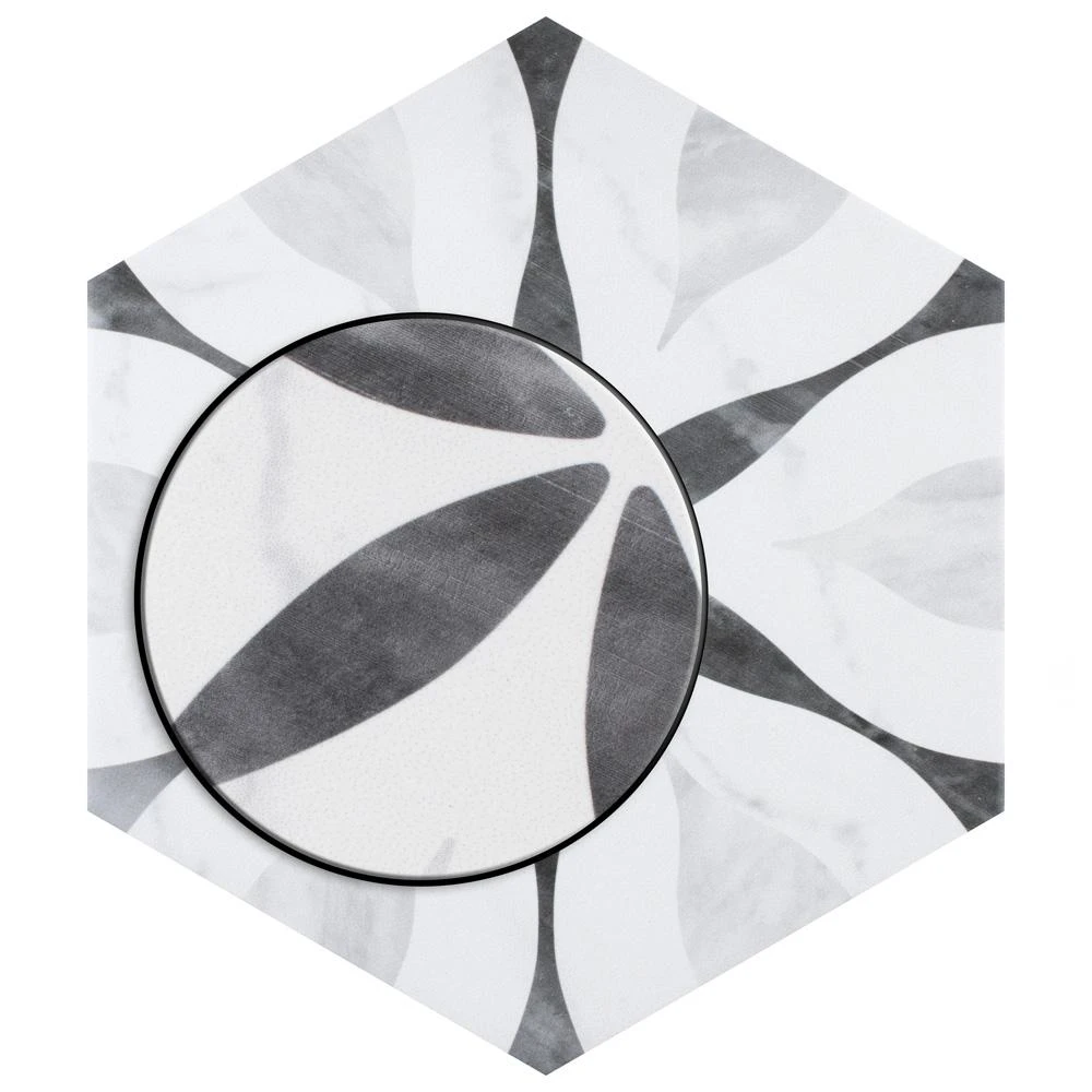 Merola Tile Classico Bardiglio Hexagon Flower 7 In. X 8 In. Porcelain Floor And Wall Tile (7.67 Sq. Ft. / Case) 11 Merola Tile Classico Bardiglio Hexagon Flower 7 In. X 8 In. Porcelain Floor And Wall Tile (7.67 Sq. Ft. / Case) - Image 9