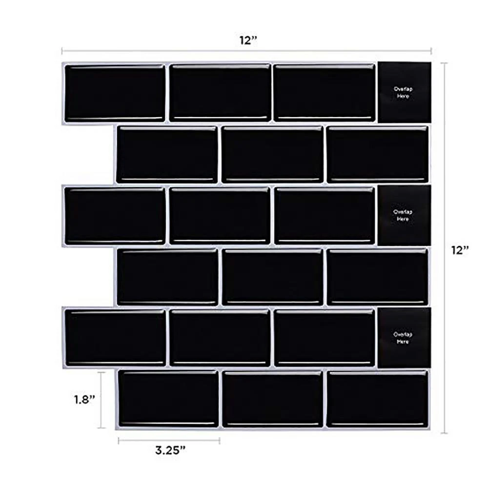 Subway Black 12 In. W X 12 In. H Peel And Stick Decorative Mosaic Wall Tile Backsplash (5 Tiles) 7 Subway Black 12 In. W X 12 In. H Peel And Stick Decorative Mosaic Wall Tile Backsplash (5 Tiles) - Image 5