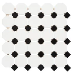 Daltile Octagon And Dot Matte White With Black Dot 12 In. X 12 In. X 6 Mm Ceramic Mosaic Floor And Wall Tile (1 Sq. Ft./ Piece) -Discount Flooring Store 30d2640b7ea68e4e27fc5de1fc448873 1800x1800