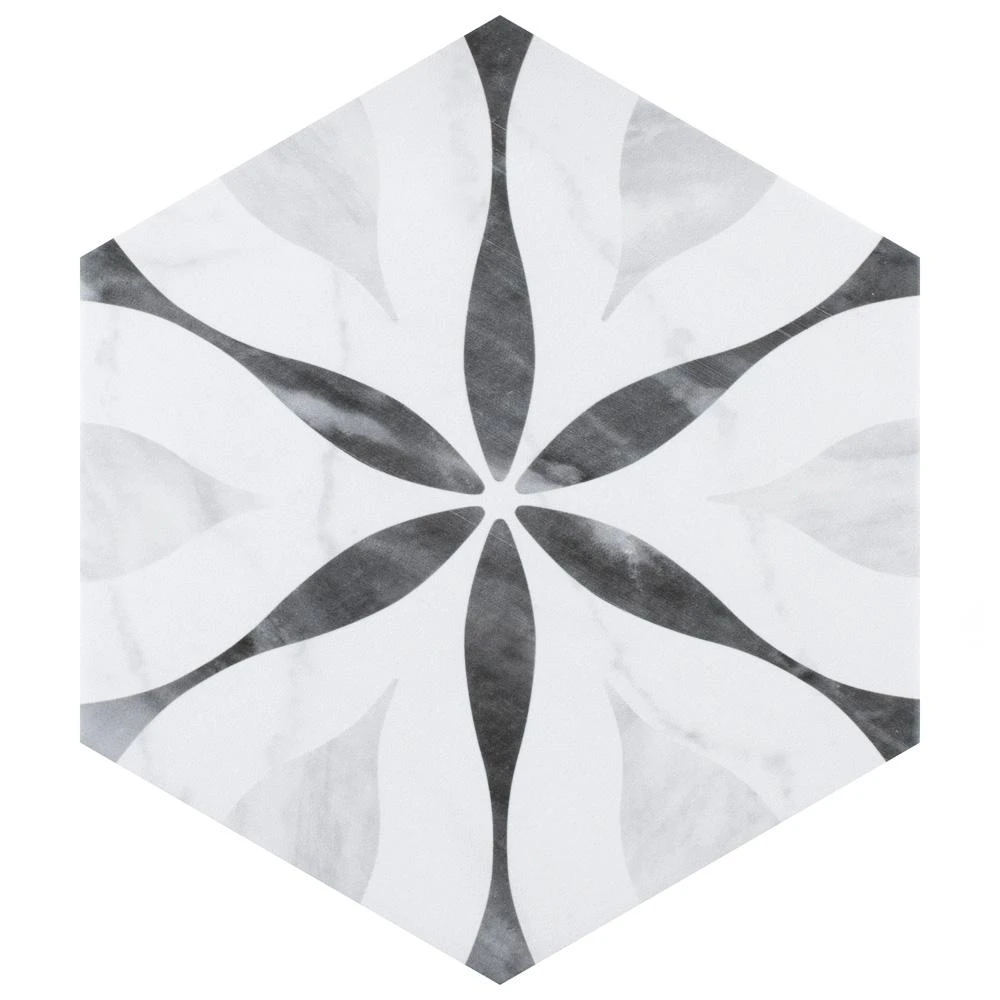 Merola Tile Classico Bardiglio Hexagon Flower 7 In. X 8 In. Porcelain Floor And Wall Tile (7.67 Sq. Ft. / Case) 3 Merola Tile Classico Bardiglio Hexagon Flower 7 In. X 8 In. Porcelain Floor And Wall Tile (7.67 Sq. Ft. / Case)