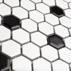 Merola Tile Metro Hex Matte White With Black Dot 10-1/4"x11-7/8" X 6mm Porcelain Mosaic Tile (8.65 Sq. Ft. / Case) -Discount Flooring Store 4cc79cc0d1283d1ccd5b7f32cce29b82 a75f8a2e 0559 4d43 8d59 f7d82fd0d817 1800x1800