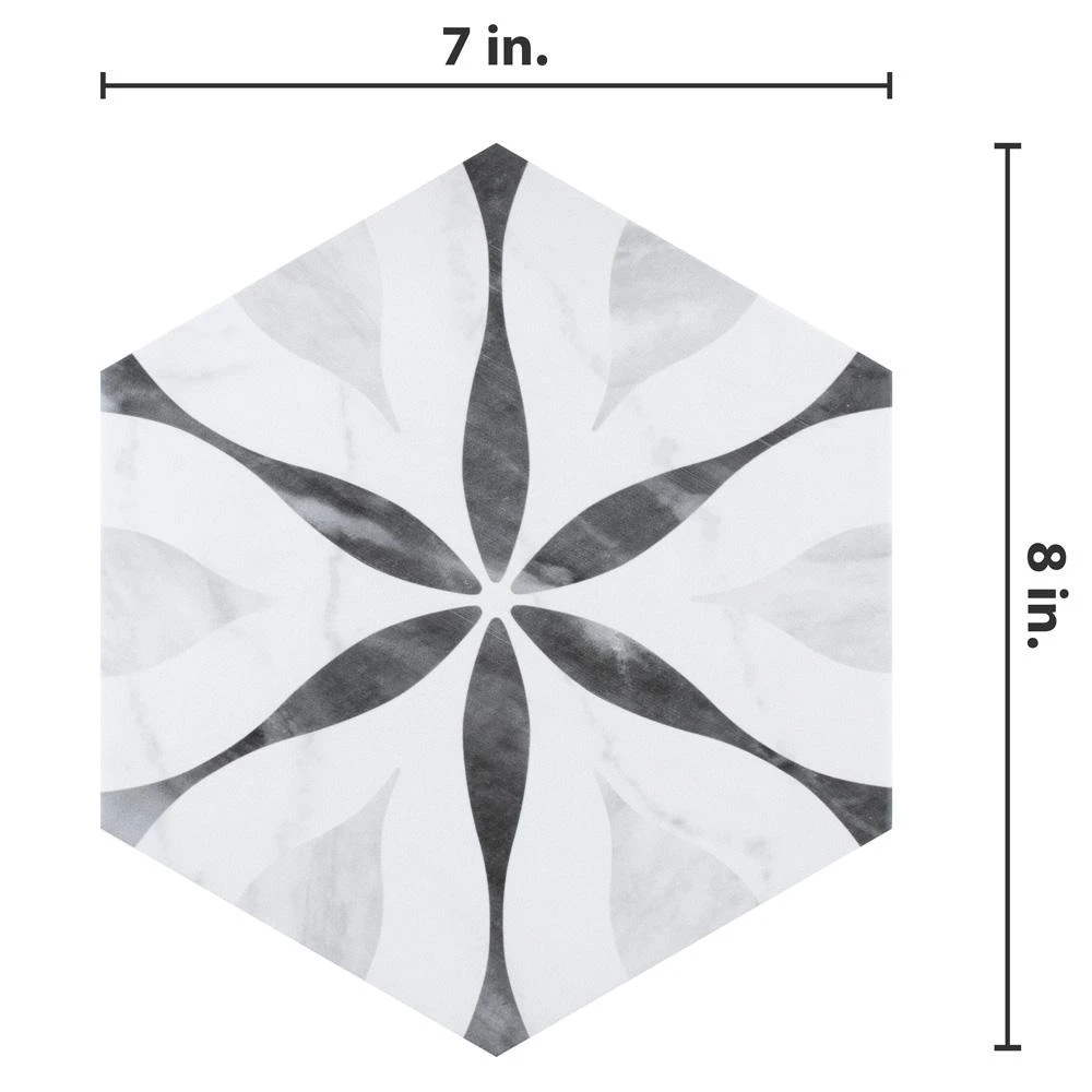 Merola Tile Classico Bardiglio Hexagon Flower 7 In. X 8 In. Porcelain Floor And Wall Tile (7.67 Sq. Ft. / Case) 4 Merola Tile Classico Bardiglio Hexagon Flower 7 In. X 8 In. Porcelain Floor And Wall Tile (7.67 Sq. Ft. / Case) - Image 2