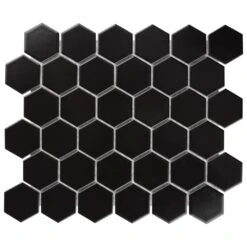 Merola Tile Metro Hex 2 In. Matte 11-1/8 In. X12-5/8 In. Black Porcelain Mosaic (9.64 Sq. Ft. /case)