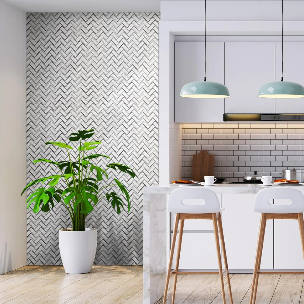 Jeffrey Court Bayou White Herringbone 10.25 In. X 11.875 In. X 6 Mm Honed Natural Stone Mosaic Wall And Floor Tile 4 Jeffrey Court Bayou White Herringbone 10.25 In. X 11.875 In. X 6 Mm Honed Natural Stone Mosaic Wall And Floor Tile - Image 2