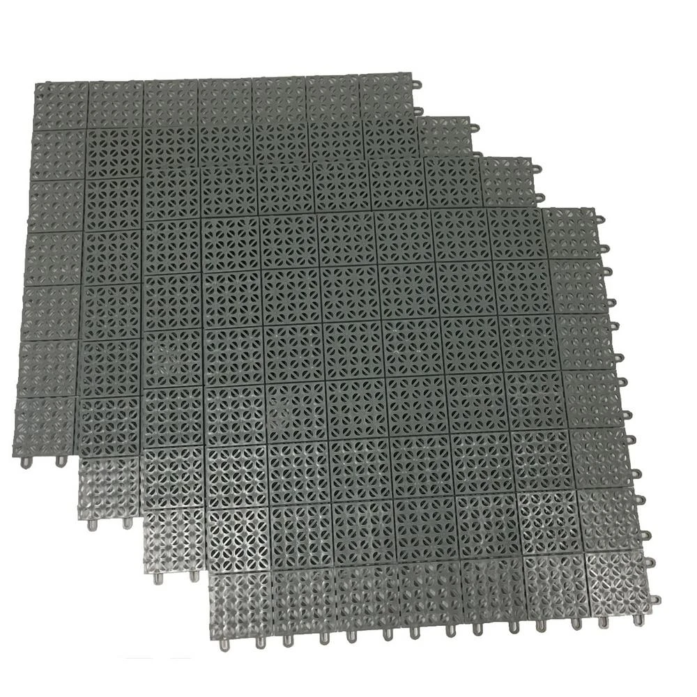 Gray Regenerated 22 In. X 22 In. Polypropylene Interlocking Floor Mat System (Set Of 4 Tiles) 3 Gray Regenerated 22 In. X 22 In. Polypropylene Interlocking Floor Mat System (Set Of 4 Tiles)