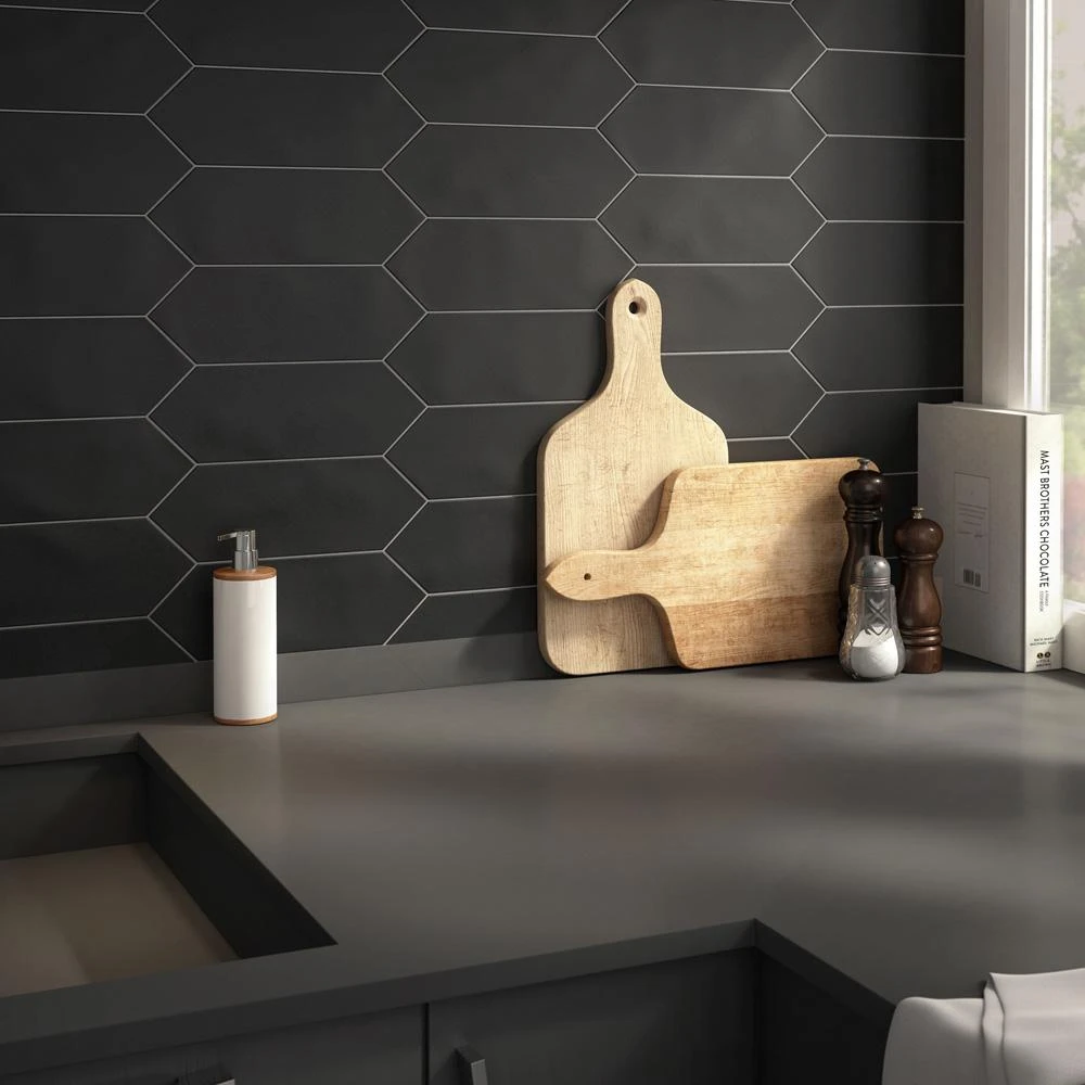 Merola Tile Kite Black 4 In. X 11-3/4 In. Porcelain Floor And Wall Subway Tile (11.81 Sq. Ft. / Case) 15 Merola Tile Kite Black 4 In. X 11-3/4 In. Porcelain Floor And Wall Subway Tile (11.81 Sq. Ft. / Case) - Image 13