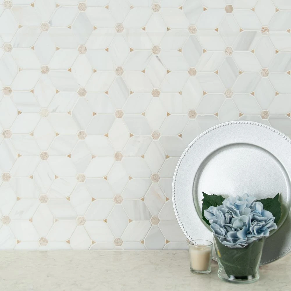 MSI Cecily 10.83 In. X 12.6 In. X 10mm Polished Marble Mesh-Mounted Mosaic Tile (9.5 Sq. Ft./case) 6 MSI Cecily 10.83 In. X 12.6 In. X 10mm Polished Marble Mesh-Mounted Mosaic Tile (9.5 Sq. Ft./case) - Image 4