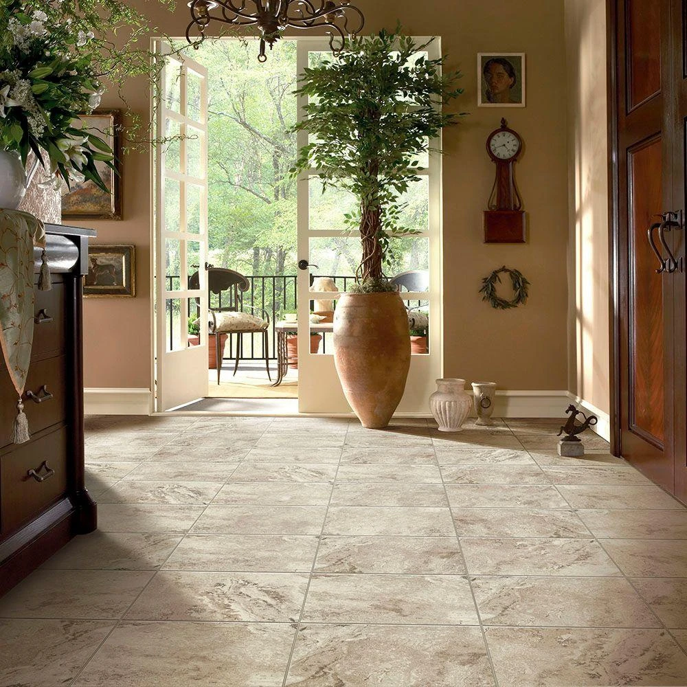 TrafficMASTER Groutable 18 In. X 18 In. Light Travertine Peel And Stick Vinyl Tile (36 Sq. Ft. / Case) 4 TrafficMASTER Groutable 18 In. X 18 In. Light Travertine Peel And Stick Vinyl Tile (36 Sq. Ft. / Case) - Image 2