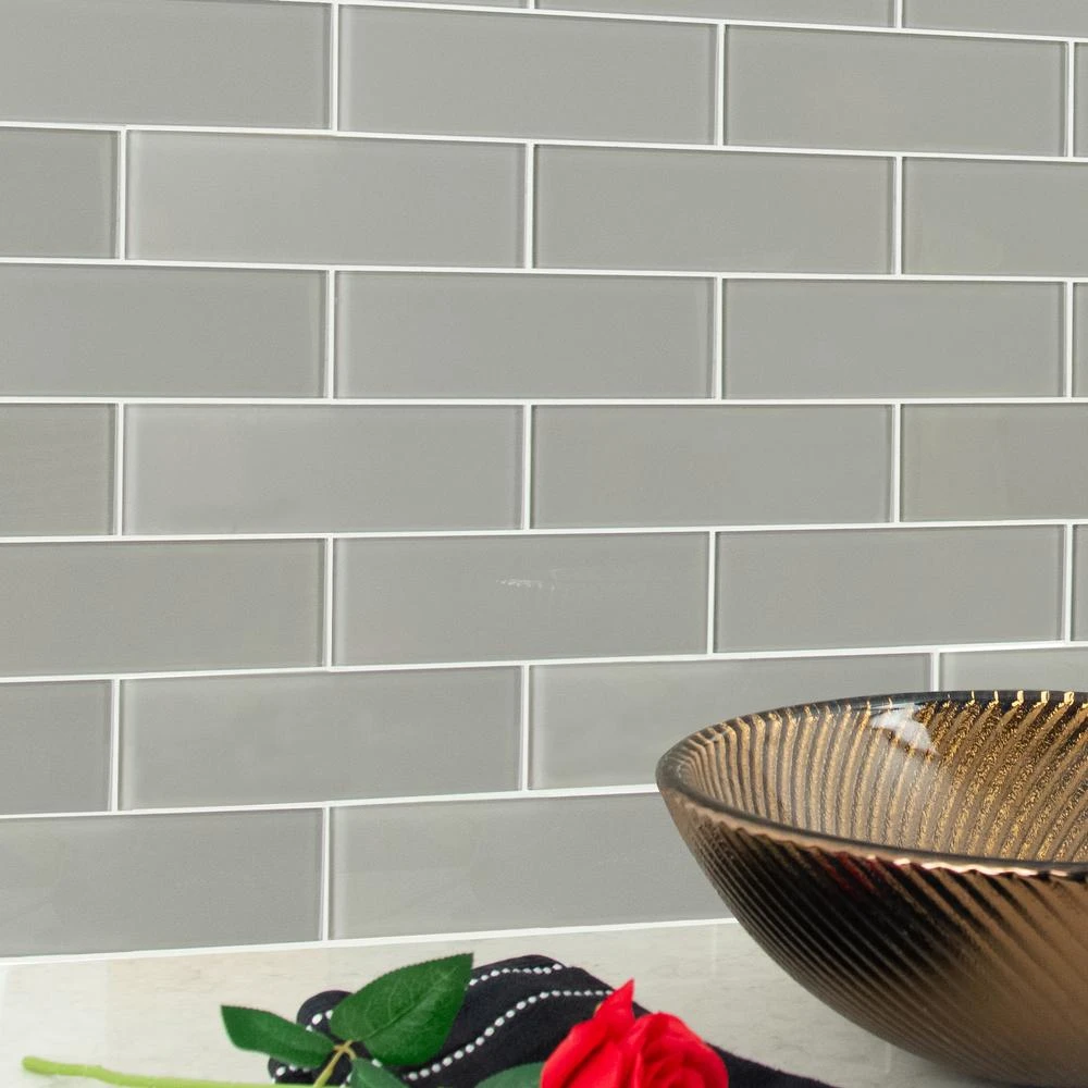 MSI Pebble 3 In. X 9 In. X 8mm Glossy Glass Gray Subway Tile (3.8 Sq. Ft. /case) 13 MSI Pebble 3 In. X 9 In. X 8mm Glossy Glass Gray Subway Tile (3.8 Sq. Ft. /case) - Image 11