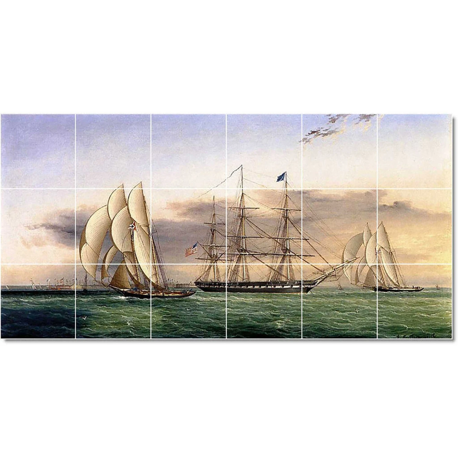 Ceramic Tile Mural-James Buttersworth Ships Tile Mural House Renovate Ideas. 25.5" W X 12.75" H Using (18) 4.25 X 4.25 Ceramic Tiles 3 Ceramic Tile Mural-James Buttersworth Ships Tile Mural House Renovate Ideas. 25.5" W X 12.75" H Using (18) 4.25 X 4.25 Ceramic Tiles