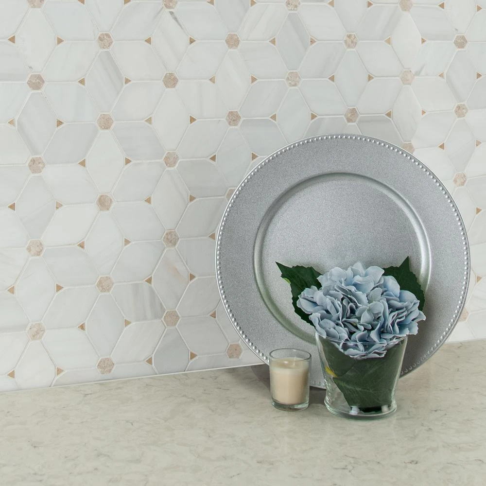 MSI Cecily 10.83 In. X 12.6 In. X 10mm Polished Marble Mesh-Mounted Mosaic Tile (9.5 Sq. Ft./case) 7 MSI Cecily 10.83 In. X 12.6 In. X 10mm Polished Marble Mesh-Mounted Mosaic Tile (9.5 Sq. Ft./case) - Image 5