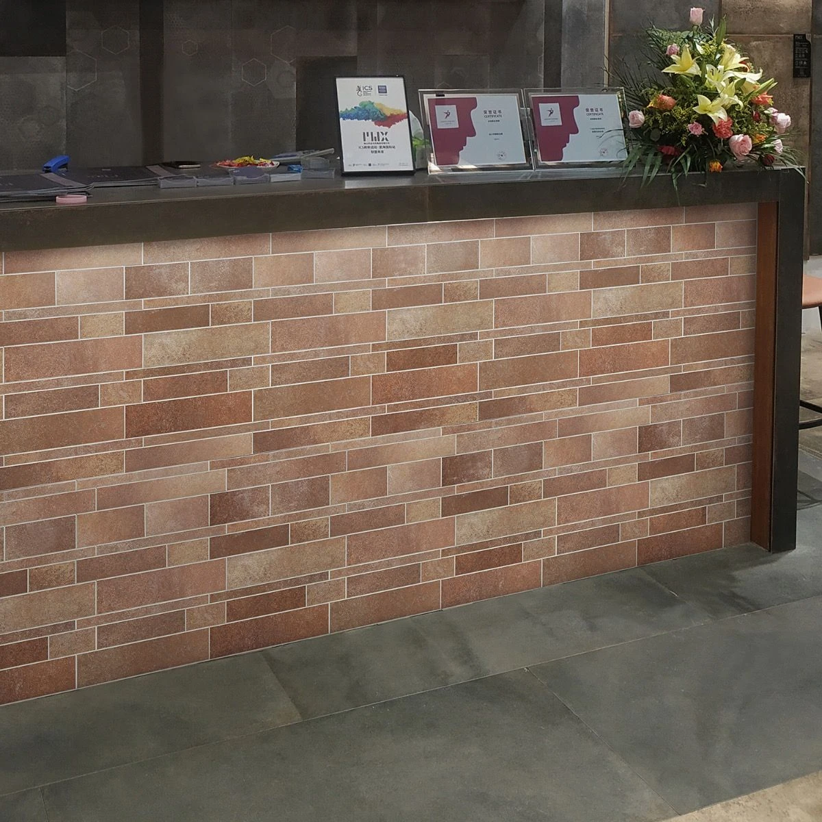 Bond Tile Easy Luxe Railroad Terra 11.81 In. X 11.81 In. SPC Peel And Stick Tile (0.96 Sq. Ft. / Sheet) 4 Bond Tile Easy Luxe Railroad Terra 11.81 In. X 11.81 In. SPC Peel And Stick Tile (0.96 Sq. Ft. / Sheet) - Image 2