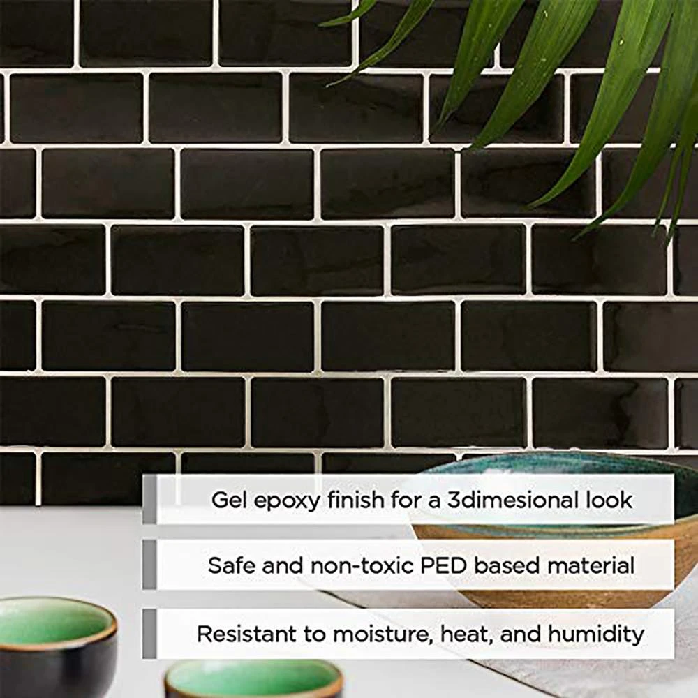 Subway Black 12 In. W X 12 In. H Peel And Stick Decorative Mosaic Wall Tile Backsplash (5 Tiles) 9 Subway Black 12 In. W X 12 In. H Peel And Stick Decorative Mosaic Wall Tile Backsplash (5 Tiles) - Image 7