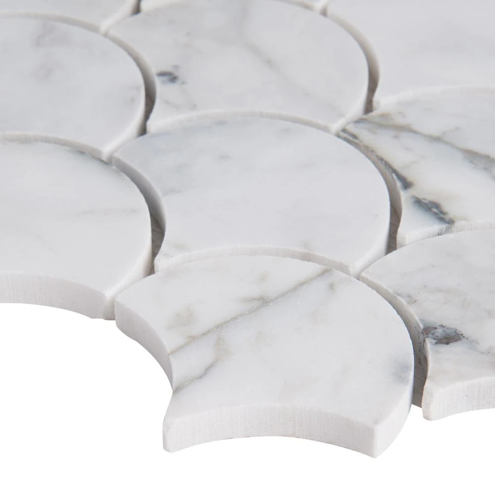 MSI Calacatta Blanco Scallop 12.8 In. X 10.43 In. X 10mm Polished Marble Mesh-Mounted Mosaic Tile (9.3 Sq. Ft. / Case) 7 MSI Calacatta Blanco Scallop 12.8 In. X 10.43 In. X 10mm Polished Marble Mesh-Mounted Mosaic Tile (9.3 Sq. Ft. / Case) - Image 5