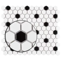 Merola Tile Metro Hex Matte White With Black Dot 10-1/4"x11-7/8" X 6mm Porcelain Mosaic Tile (8.65 Sq. Ft. / Case) -Discount Flooring Store d866264fed1eecda63ea811cbe6f4224 66d647ed 8541 4f97 8daf f1f11ddf464c 1800x1800