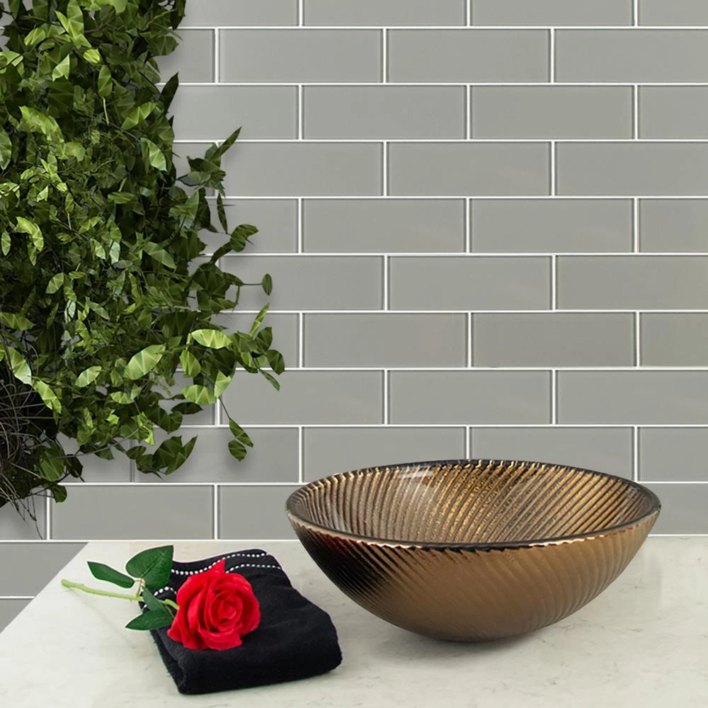 MSI Pebble 3 In. X 9 In. X 8mm Glossy Glass Gray Subway Tile (3.8 Sq. Ft. /case) 11 MSI Pebble 3 In. X 9 In. X 8mm Glossy Glass Gray Subway Tile (3.8 Sq. Ft. /case) - Image 9