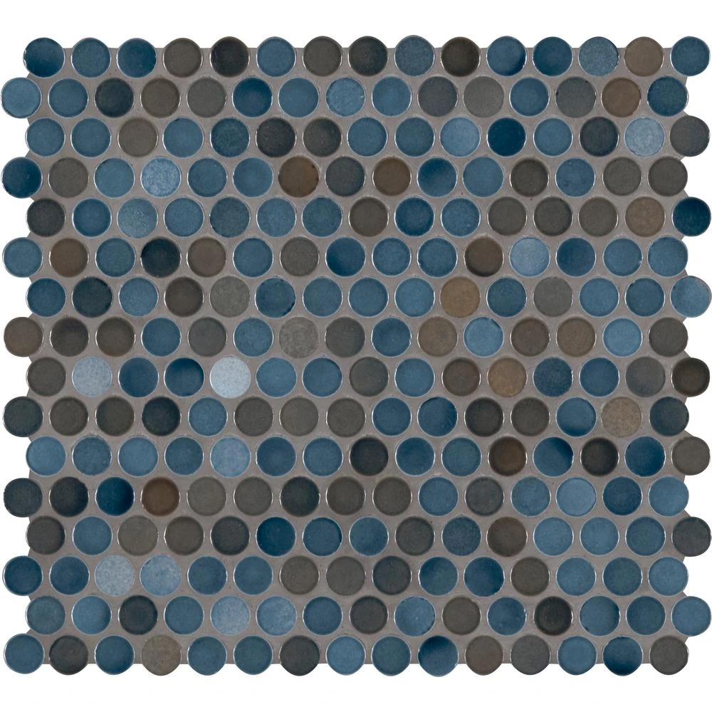 MSI Penny Round Azul 11.3 In. X 12.2 In. X 6mm Glossy Porcelain Mesh-Mounted Mosaic Tile (14.4 Sq. Ft. / Case) 3 MSI Penny Round Azul 11.3 In. X 12.2 In. X 6mm Glossy Porcelain Mesh-Mounted Mosaic Tile (14.4 Sq. Ft. / Case)
