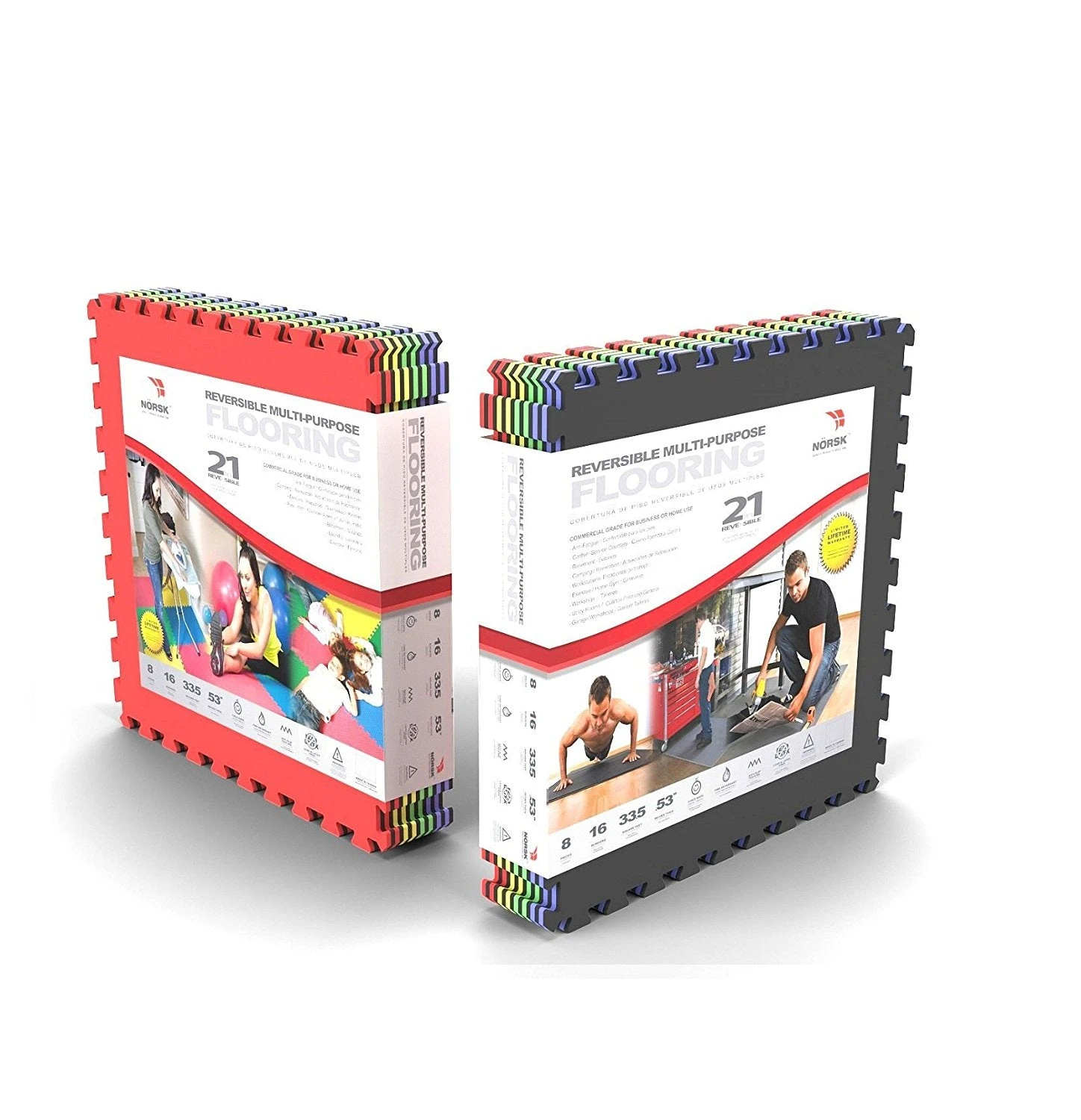 Norsk Multi-Purpose Reversible Foam Floor Mats, 25x25-Inch, Assorted Colors 3 Norsk Multi-Purpose Reversible Foam Floor Mats, 25x25-Inch, Assorted Colors