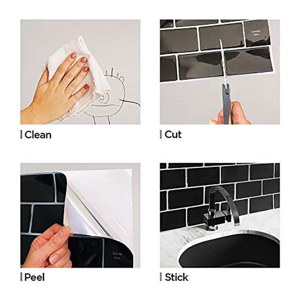 Subway Black 12 In. W X 12 In. H Peel And Stick Decorative Mosaic Wall Tile Backsplash (5 Tiles) 8 Subway Black 12 In. W X 12 In. H Peel And Stick Decorative Mosaic Wall Tile Backsplash (5 Tiles) - Image 6