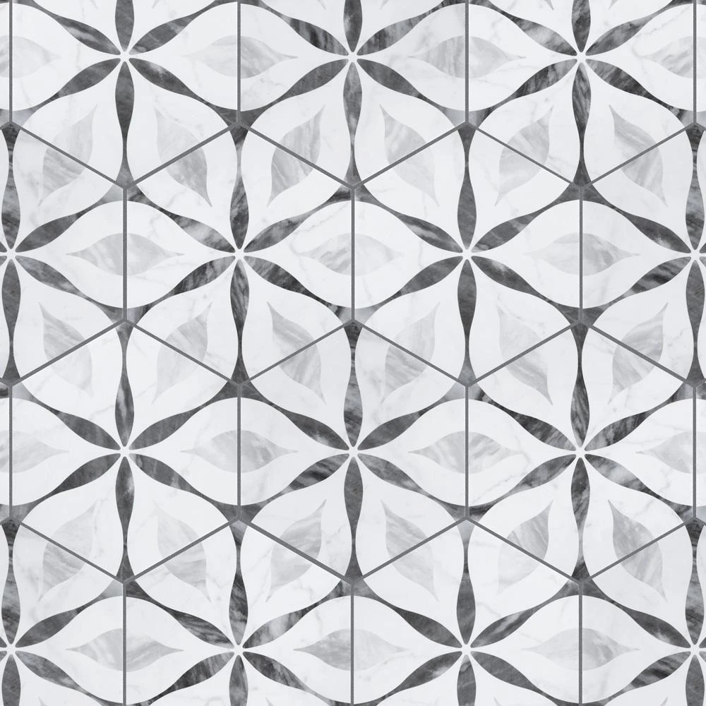 Merola Tile Classico Bardiglio Hexagon Flower 7 In. X 8 In. Porcelain Floor And Wall Tile (7.67 Sq. Ft. / Case) 7 Merola Tile Classico Bardiglio Hexagon Flower 7 In. X 8 In. Porcelain Floor And Wall Tile (7.67 Sq. Ft. / Case) - Image 5