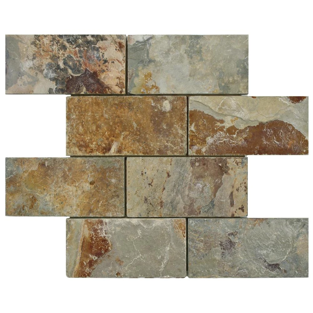 Merola Tile Crag Subway Sunset 11-3/4 In. X 11-3/4 In. X 10 Mm Slate Mosaic Tile 6 Merola Tile Crag Subway Sunset 11-3/4 In. X 11-3/4 In. X 10 Mm Slate Mosaic Tile - Image 4