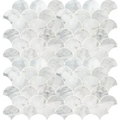 MSI Calacatta Blanco Scallop 12.8 In. X 10.43 In. X 10mm Polished Marble Mesh-Mounted Mosaic Tile (9.3 Sq. Ft. / Case) 10 MSI Calacatta Blanco Scallop 12.8 In. X 10.43 In. X 10mm Polished Marble Mesh-Mounted Mosaic Tile (9.3 Sq. Ft. / Case) -Discount Flooring Store f7508b6a1b16074fdc83089dc79c235c 1800x1800