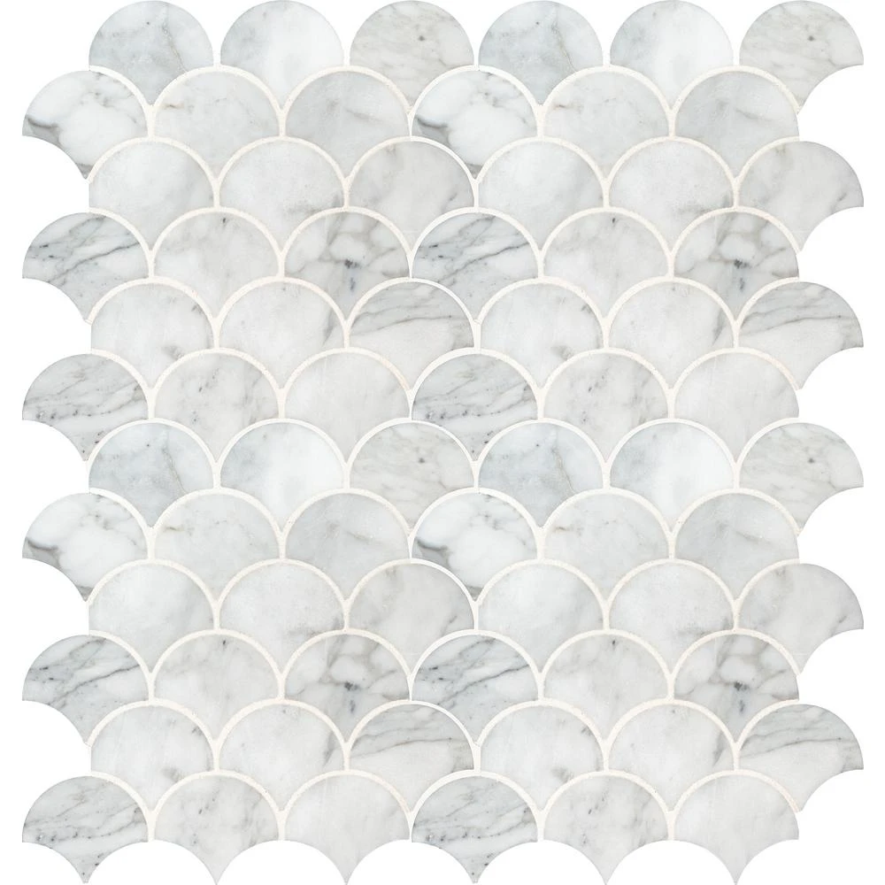 MSI Calacatta Blanco Scallop 12.8 In. X 10.43 In. X 10mm Polished Marble Mesh-Mounted Mosaic Tile (9.3 Sq. Ft. / Case) 5 MSI Calacatta Blanco Scallop 12.8 In. X 10.43 In. X 10mm Polished Marble Mesh-Mounted Mosaic Tile (9.3 Sq. Ft. / Case) - Image 3